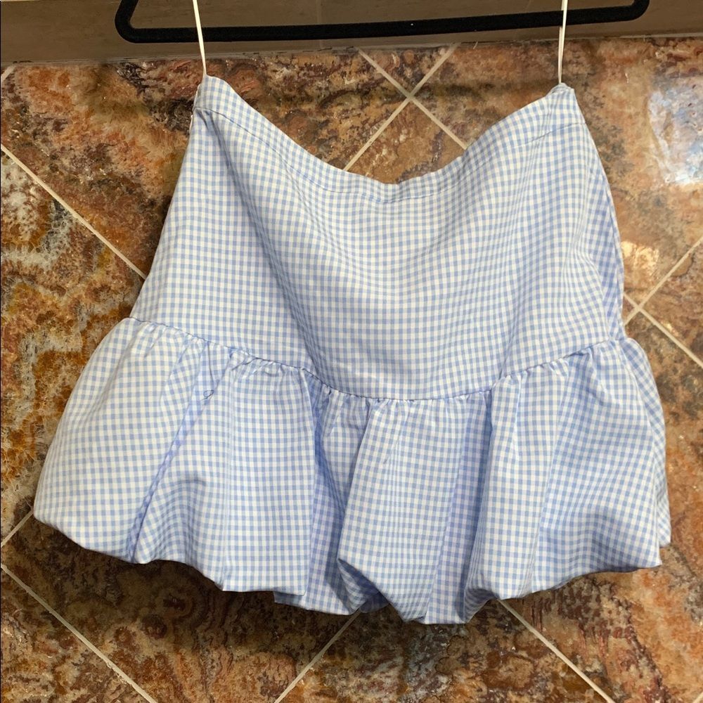 ASTR the Label Blue Gingham Bubble Hem Mini Skirt Coquette Dorothy Wizard of Oz - Picture 7 of 12